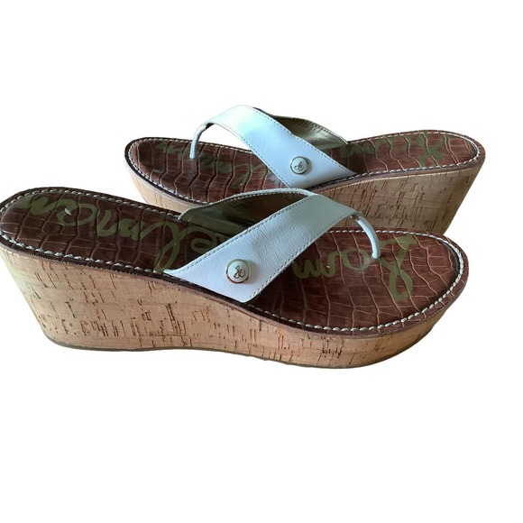 Sam Edelman “Romy” White Leather Thong Style Wedge Sandals 10M - Picture 9 of 9